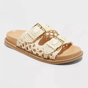 NWT Universal Thread Kylie Crochet Footbed Sandals Slides Off White